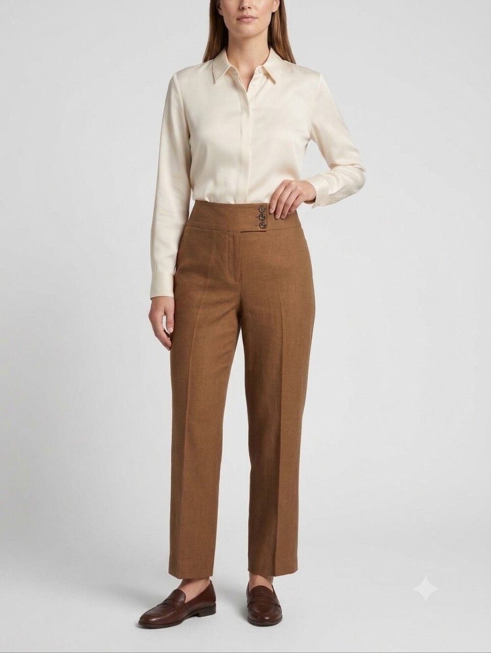 Vintage 90s Kasper Tobacco Brown Linen Blend Lined Dress Pants 10P